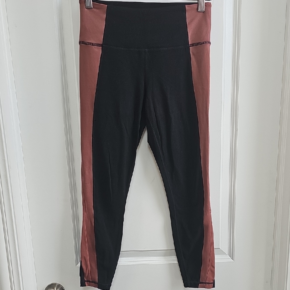 Athleta Black and Pink Leggings with High Waist and Stretchy Fit